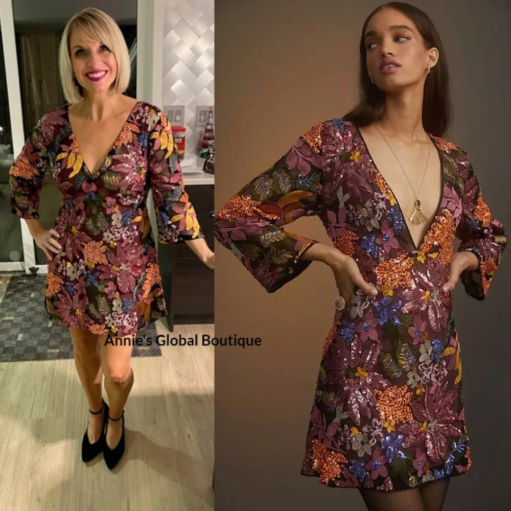 RARE NWT ANTHROPOLOGIE Sequined Embroidered Cut-Out Mini Dress. Size 20W - Picture 10 of 16